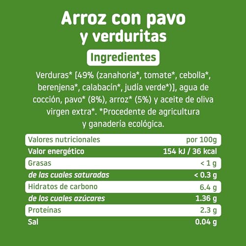 Smileat - Tarrito Ecológico CA-CHI-TOS de Arroz con Pavo y Verduras, Ingredientes Naturales, Para Bebés a Partir de los 10 Meses - 230g