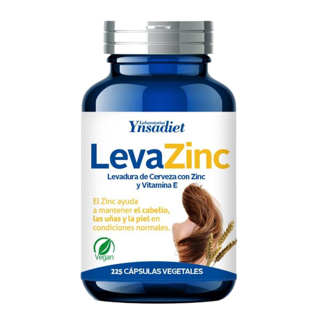 LEVA ZINC Complemento alimenticio de zinc, levadura de cerveza y vitamina E para ayudar a prevenir la caída del cabello también bueno para cabello piel y uñas Suplemento de vitaminas para fortalecer el pelo 225 cápsulas vegetales HIJAS DEL SOL vegano