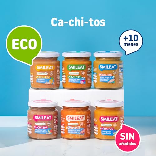 Smileat - Tarrito Ecológico con Verduras, Ingredientes Naturales, para Bebés desde 6 Meses, Sano y Saludable, sin Gluten, Sabor a Pavo y Verduras - Tarro de 230 g