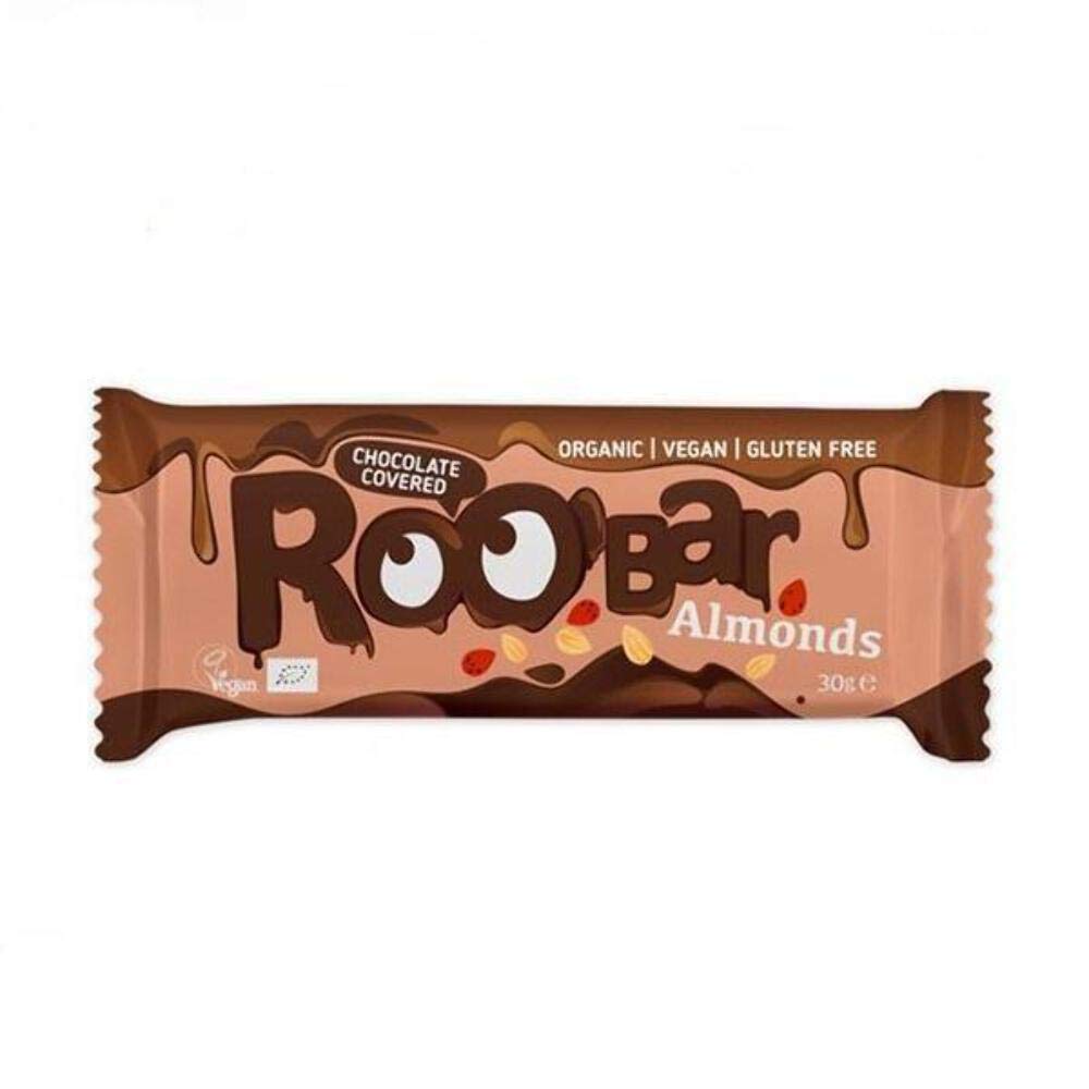 Roo'bar Barrita de Almendras Bañada Chocolate | Ecológico | Vegano | Sin Gluten | 30g