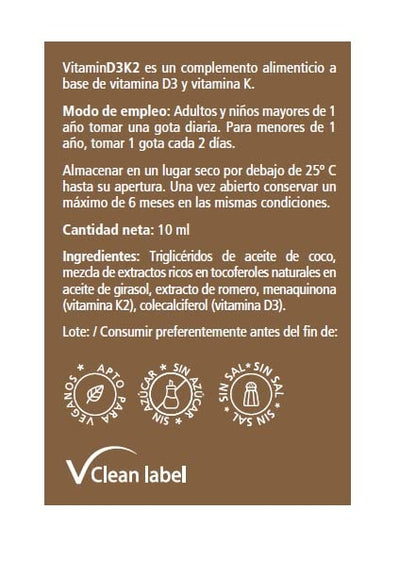 Vitae Vitamin D3K2 10ml | Complemento alimenticio en forma de gotas | Salud ósea y fortalecer el sistema inmune | Cuidado muscular