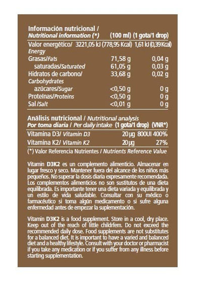 Vitae Vitamin D3K2 10ml | Complemento alimenticio en forma de gotas | Salud ósea y fortalecer el sistema inmune | Cuidado muscular