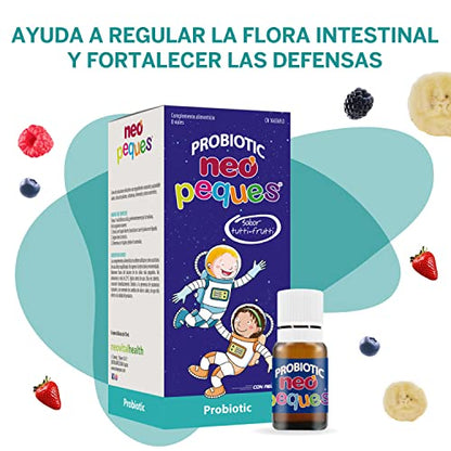 NEO PEQUES Probiotic | 8 Viales | Complemento Alimenticio a Base de Probióticos y Prebióticos | Para Mejora del Bienestar Digestivo en Niños | Sabor Tutti Frutti