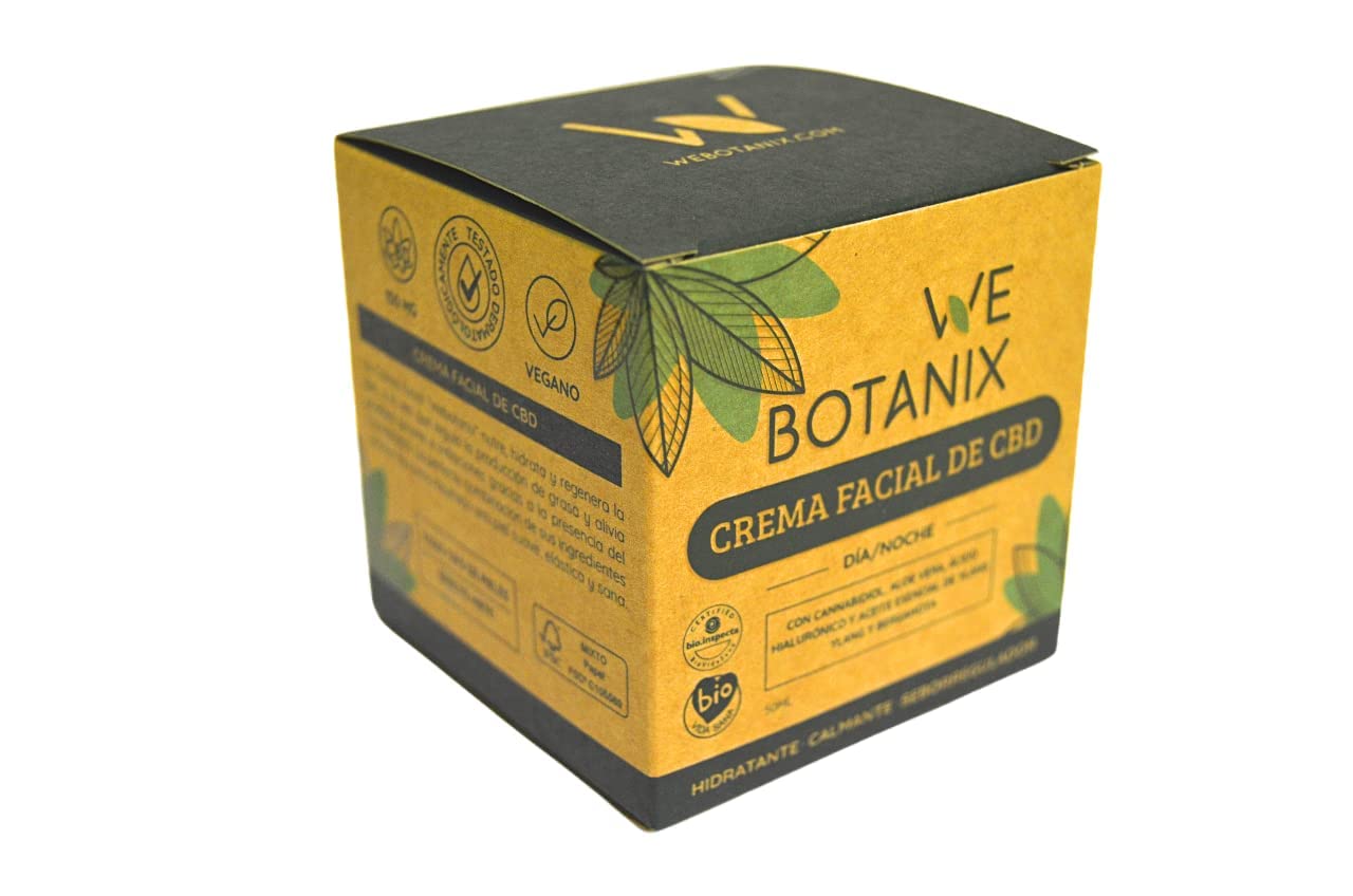 WEBOTANIX | Crema Facial de CBD BIO | 50 ml | Cannabidiol | Aloe Vera | Ácido Hialurónico | Hidratante y Regeneradora | Alivio de Picores e Irritaciones | Vegano