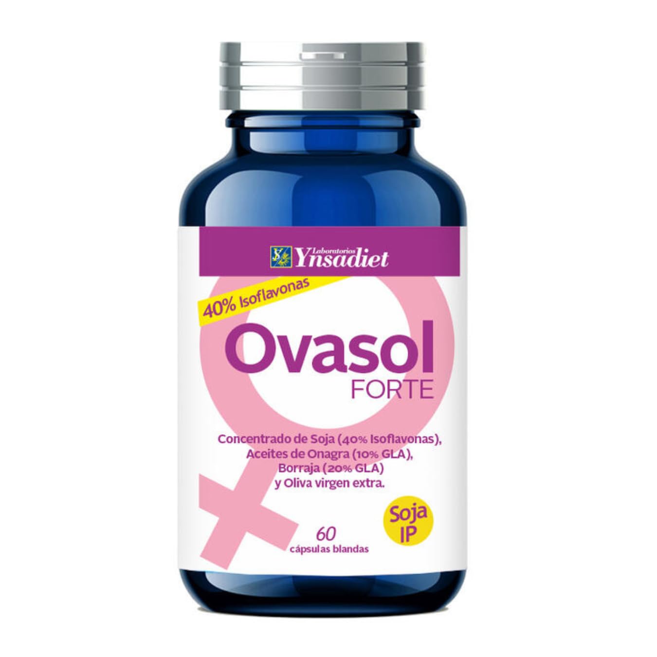 Ovasol Forte 60 cápsulas | Isoflavonas de Soja 40% | Aceite de Onagra, Borraja y Oliva Virgen Extra | Con Vitamina E | Complemento alimenticio para el bienestar femenino
