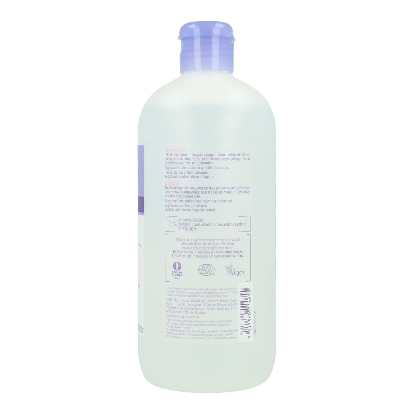 Jonzac Eco-Bio Agua Micelar Calmante Eco-bio 4 Unidad, Vanilla, 500 Gramo