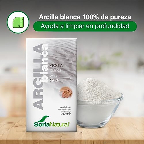 Soria Natural Arcilla blanca – Limpia en Profundidad – 100% de Pureza, Textura Fina, Origen Natural - Puede Utilizarse como Mascarilla Facial, Enjuague Bucal – Uso Interno y Externo – Bolsa de 250g.