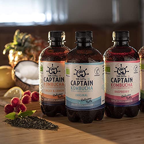 Captain Kombucha – Bebida Probiótica Naturalmente Fermentada, Sin Aditivos ni Conservantes, Sin Colorantes ni Sabores Artificiales, Sin Pasteurizar, Vegan - 6 x 1000ml
