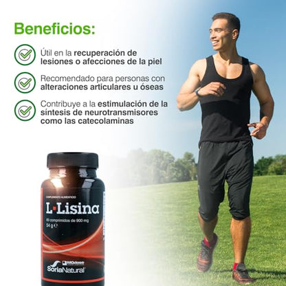 Soria Natural - vit&min L-Lisina – Apoya la Recuperación en Lesiones - Ayuda en Alteraciones Articulares, Óseas - Reforzado con Selenio, Ácido Ascórbico, Zinc y Vitamina B6-60 comprimidos de 900mg