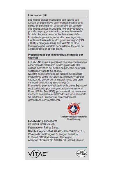 Vitae EQUAZEN (EyeQ) 60 cápsulas | Combinación única de Omega 3 y 6 | Alto poder nutricional (EPA, DHA y GLA) | Desarrollo cognitivo