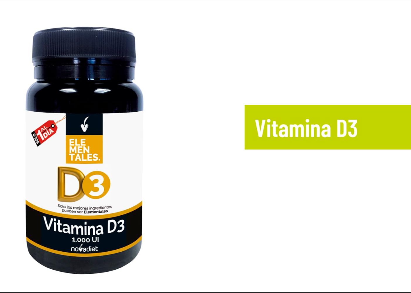 Novadiet - ELEMENTALES VITAMINA D3 Comprimidos con Vitamina D - Para la Salud Ósea y Dental - Promueve el Bienestar General - Refuerza el Sistema Inmunológico - 120 Comprimidos
