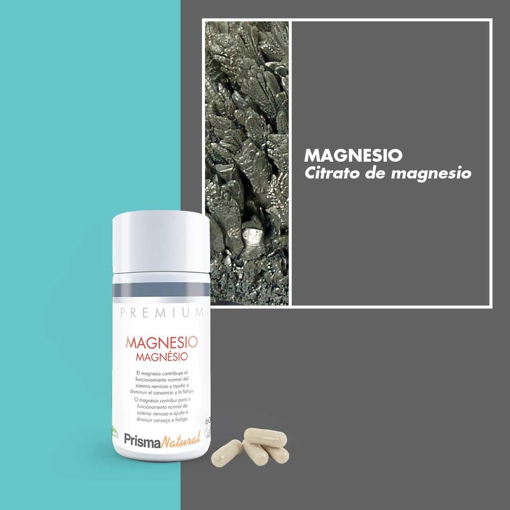Prisma Natural Premium Magnesio - 60 capsulas. Cansancio, fatiga, huesos, musculos y articulaciones. Complementos y vitaminas para adultos. Sin gluten. Sin lactosa.Sin pescado, Sin huevo. Vegano.