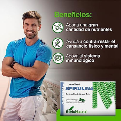 Soria Natural Spirulina Comprimidos - Superfood para Energía y Vitalidad - Refuerza tu Nutrición Diaria, Alto Contenido de Minerales y Proteína - Caja 60 comprimidos