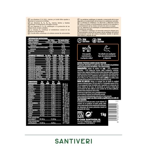 SANTIVERI - Protein-90 Instantáneo en Polvo, Alto Contenido en Proteína a Base de Proteína 100% Vegetal, Aminoácidos y Vitaminas