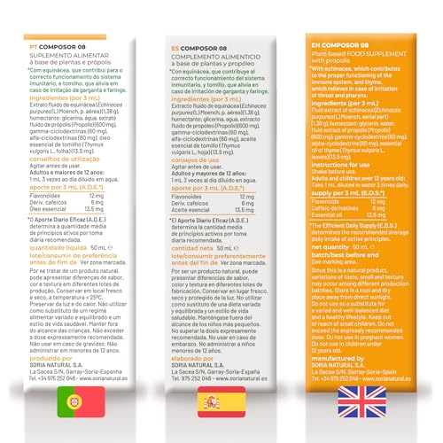 Soria Natural Composor 8 - Equinácea, Propóleo y Tomillo - Aumenta tus Defensas, Refuerza el Sistema Inmune - Prevención y Alivio de Resfriados -100% Natural -