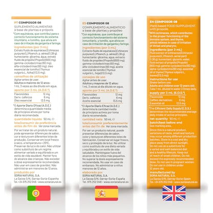 Soria Natural Composor 8 - Equinácea, Propóleo y Tomillo - Aumenta tus Defensas, Refuerza el Sistema Inmune - Prevención y Alivio de Resfriados -100% Natural -