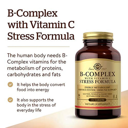 Solgar | Vitamina B-Complex con Vitamina C | 250 Comprimidos