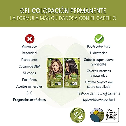 NATURTINT Biobased, Coloración Permanente Sin Amoniaco, 100% Cobertura de Canas, Tinte para el Cabello con Ingredientes Naturales, Color Intenso, Natural y Durader