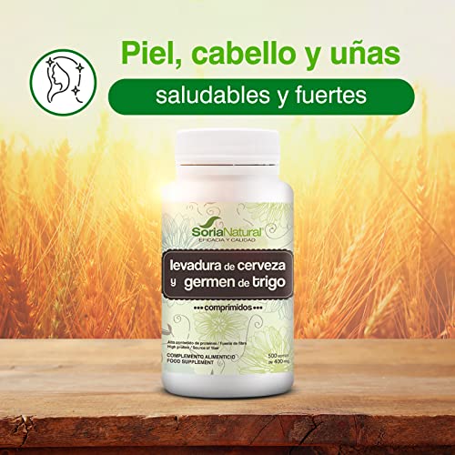 Soria Natural Levadura de Cerveza y Germen de Trigo | Previene la Caída del Cabello, Antioxidante, Aporta Energía, Ayuda en la salud intestinal y Cardiovascular | Vitamina B, Hierro, Zinc | 500caps