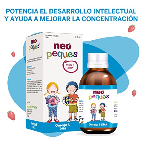 NEO PEQUES | Jarabe Infantil Omega 3 DHA | 150 ml | Ayuda a Mejorar la Concentración | A Base de Omega 3 DHA y Vitaminas | Delicioso Sabor Fresa