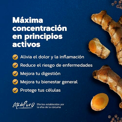 Cúrcuma con Pimienta Negra | Cúrcuma Estado Puro 10000mg | Antiinflamatorio Natural, 25x Veces Más Concentrada, Tres Tipos de Curcumina | 80 Cápsulas de Cúrcuma Tongil