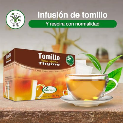 Soria Natural Tomillo Infusión – Salud Respiratoria – Facilita la Expectoración - Infusión de Tomillo (Thymus vulgaris L) – 100% Natural - Caja con 20 Bolsas Filtro