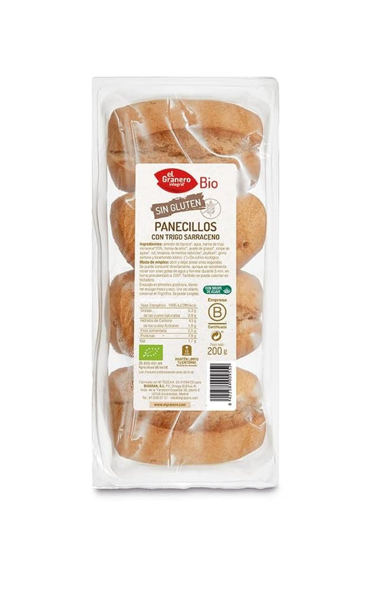 El Granero Integral - Panecillos con Trigo Sarraceno Sin Gluten BIO - 4 Und. 200 g - Alto Contenido en Fibra y Minerales - Aptas para Veganos y Celíacos