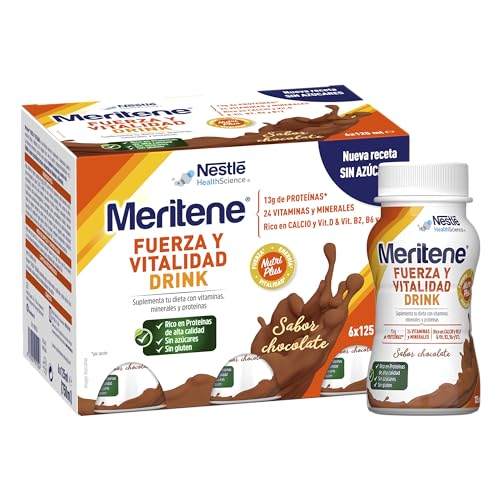 Meritene | Fuerza y Vitalidad | Suplemento Alimenticio | Listo para Tomar | Batido con Proteínas Vitaminas y Minerales | Sabor Chocolate | Refuerzo del Sistema Inmunitario | 6 Unidades | 125 ml