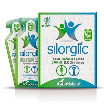 Soria Natural Silorglic - Silicio natural con Glicina - Lesiones deportivas, tendinitis, codo de tenista, tratamiento de huesos rotos, artritis - Prevención y Recuperación - 14 Sobres