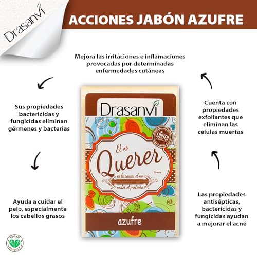 DRASANVI JABÓN DE AZUFRE - DESINFECTANTE - ANTISEBORREICO - Ayuda a las pieles con ACNÉ - VEGANO - 100g