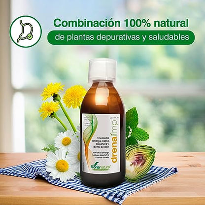 Soria Natural Drenalimp - Favorece la Digestión, Equilibra la Flora Intestinal - Ayuda en la Eliminación de Toxinas - Bebida Diurética y Depurativa - Botella de 250ml