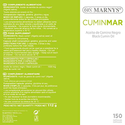 Cuminmar MARNYS, Cápsulas de Aceite de Comino Negro, Para las Molestias Respiratorias en Primavera, 50 Cápsulas