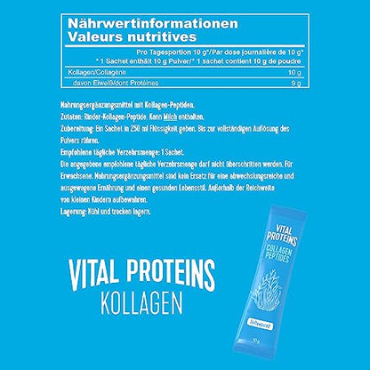 VITAL PROTEINS Bolsas de colágeno para péptidos, hidrolizado de colágeno insípido, sin aditivos, fácil preparación, soluble en líquidos calientes o fríos, 10 x 10 g