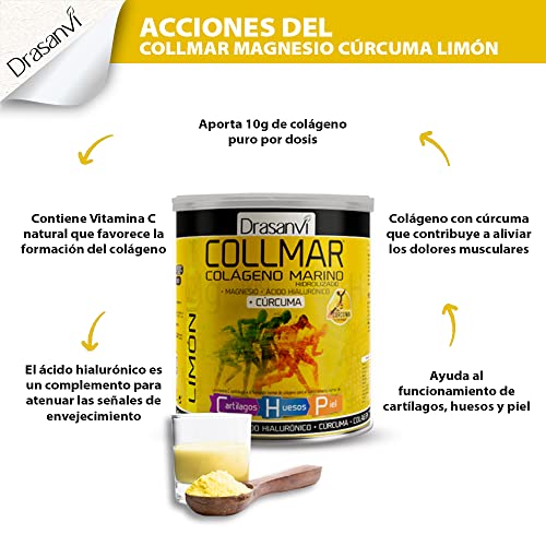 COLLMAR Colágeno Marino Hidrolizado + Cúrcuma con Magnesio, Vitamina C, Ácido Hialurónico para huesos y articulaciones|Máx. asimilación 9.355 mg/día | 300g de polvo | Sabor Vainilla