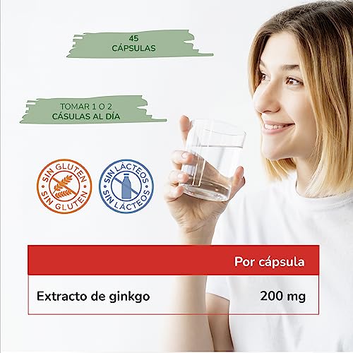NEO | Extracto de Ginkgo Biloba | 45 Cápsulas | Ayuda a Mejorar la Circulación | Favorece la Memoria y la Concentración | 200 mg | Complemento Alimenticio Natural