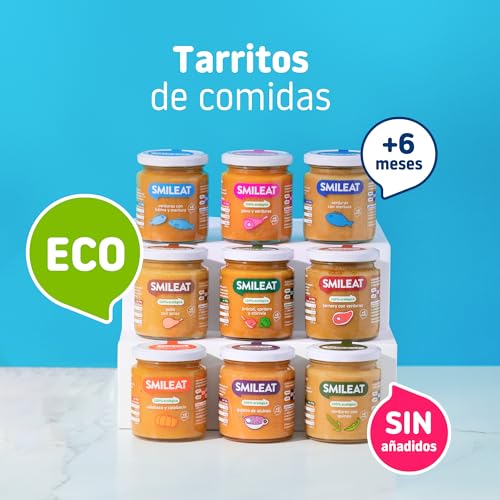 Smileat | Tarrito Ecológico de Cocidito con Ternera y Jamón | Para Bebés desde 6 Meses | Tarritos Ecológicos de Carne y Verduras Sin Gluten | Con Ingredientes Naturales y Saludables | Tarro de 230g