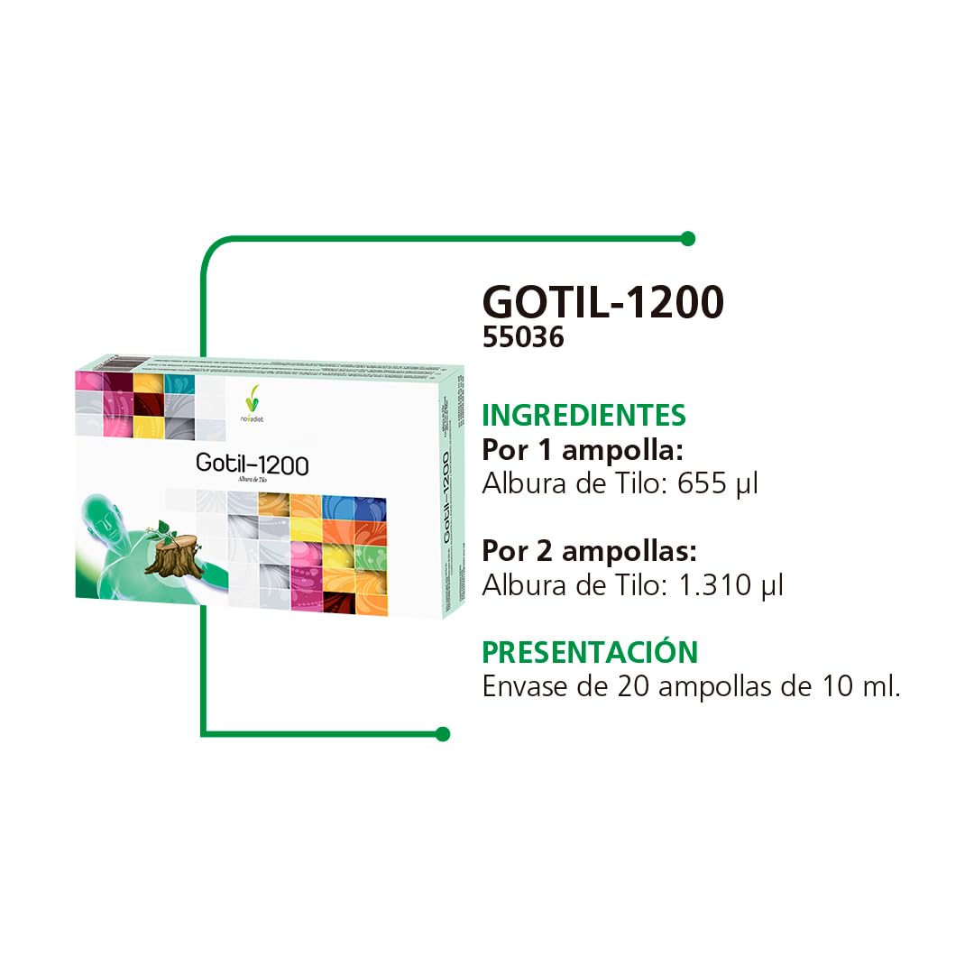 Novadiet - GOTIL 1200 Ampollas con Albura de Tilo - Para Alivio del Dolor de Cabeza - Equilibrio de Ácido Úrico y Bienestar Digestivo - Favorece la Depuración del Organismo - 20 Ampollas de 10 ml