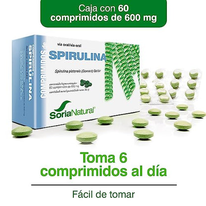 Soria Natural Spirulina Comprimidos - Superfood para Energía y Vitalidad - Refuerza tu Nutrición Diaria, Alto Contenido de Minerales y Proteína - Caja 60 comprimidos