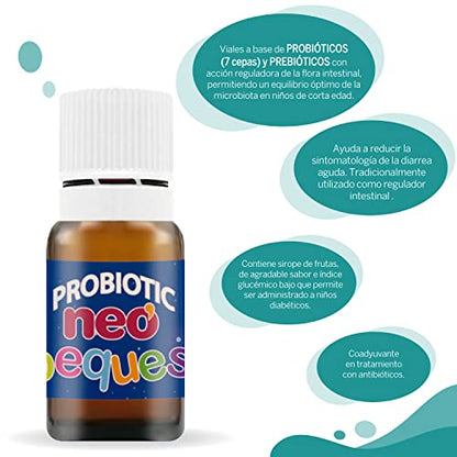 NEO PEQUES Probiotic | 8 Viales | Complemento Alimenticio a Base de Probióticos y Prebióticos | Para Mejora del Bienestar Digestivo en Niños | Sabor Tutti Frutti