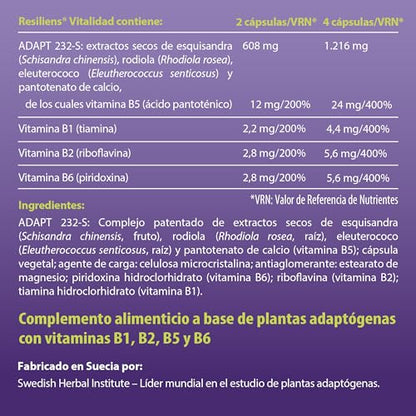 100% Natural Resiliens Vitalidad - Complemento Alimenticio, 60 Cápsulas