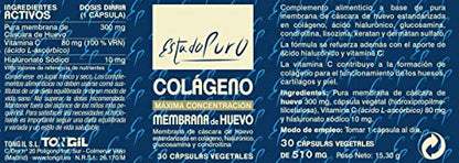 Membrana de Huevo Estado Puro - Colágeno Vegetariano Ovomet (Tipo 1, 3, 5 y 10) - Fuente Natural de Colágeno, Ácido Hialurónico, Elastina, Glucosamina, Condroitina - 30 Cápsulas Vegetales de Tongil