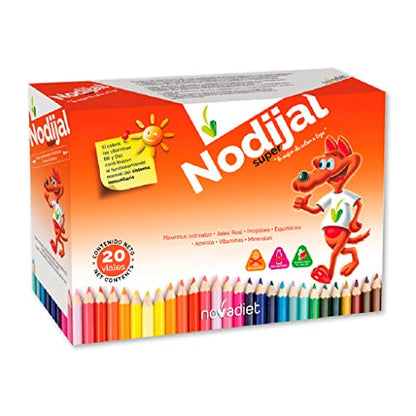 Novadiet - NODIJAL SUPER Viales con Propóleo, Jalea Real, Vitaminas, Minerales, Acerola, Equinácea, Pleurotus Ostreatus, Ayuda al Sistema Inmune y Etapa Crecimiento de los Niños - 20 Viales de 10 ml