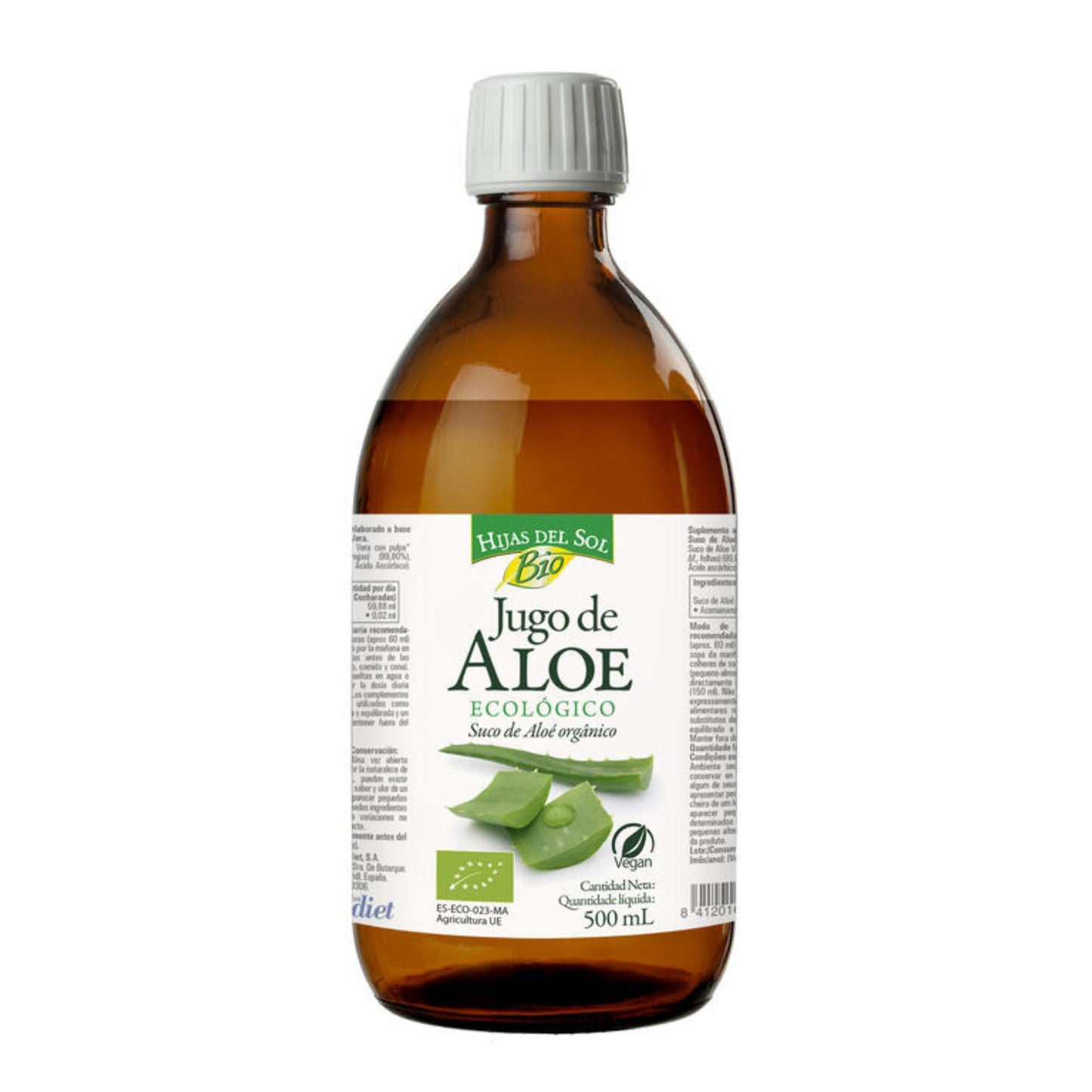 Hijas del Sol - Jugo de Aloe Vera Ecológico BIO 500ml | Complemento Alimenticio | Rico en Acemananos y Aloverosa | Digestivo y Depurativo | Apto para Veganos
