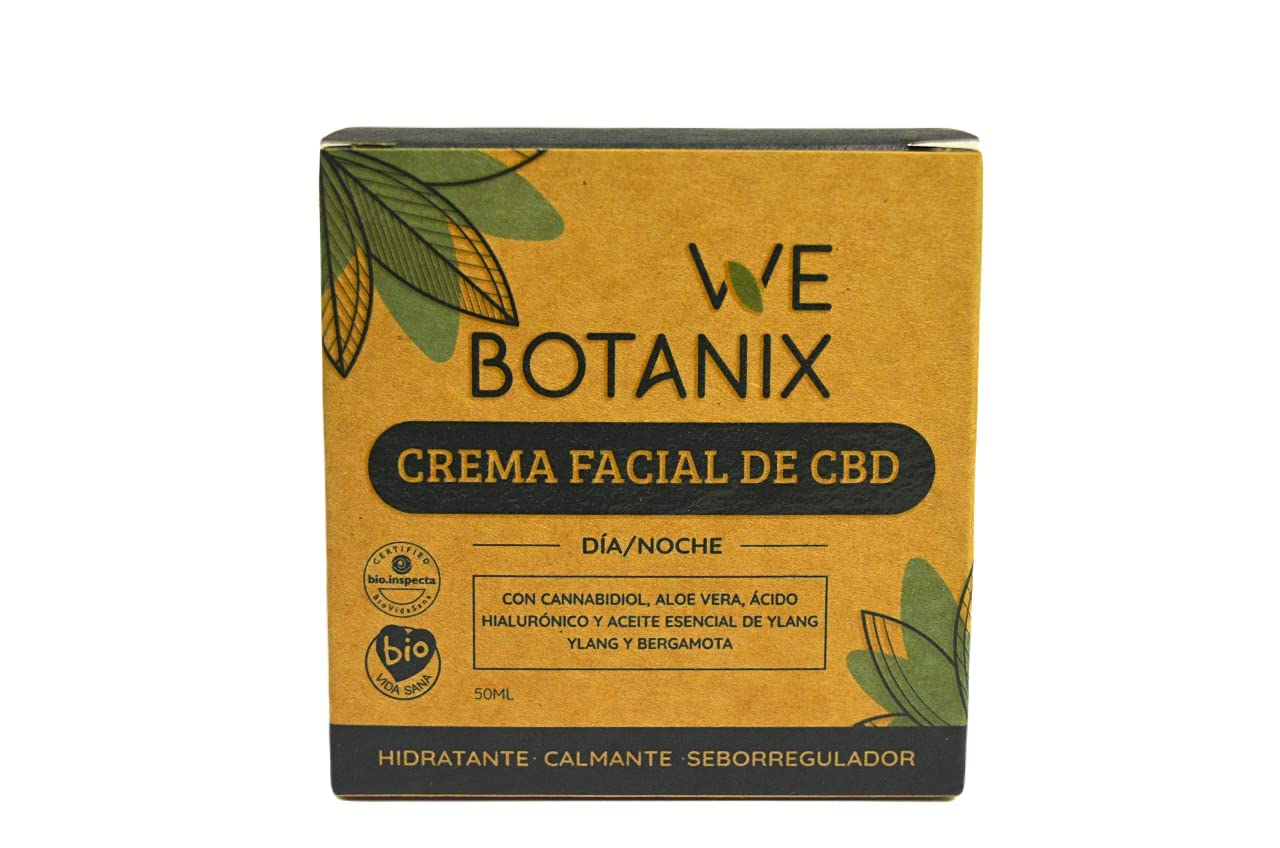 WEBOTANIX | Crema Facial de CBD BIO | 50 ml | Cannabidiol | Aloe Vera | Ácido Hialurónico | Hidratante y Regeneradora | Alivio de Picores e Irritaciones | Vegano