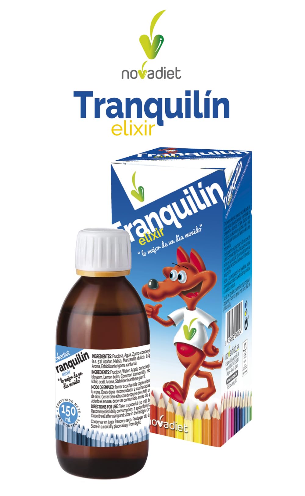 Novadiet - TRANQUILIN Jarabe con Zumo Concentrado de Manzana, Mezcla de Plantas, Fructosa - Promueve un Sueño Fisiológico, Ayuda a Mantener la Tranquilidad y Relajación - Relajante Natural - 150 ml