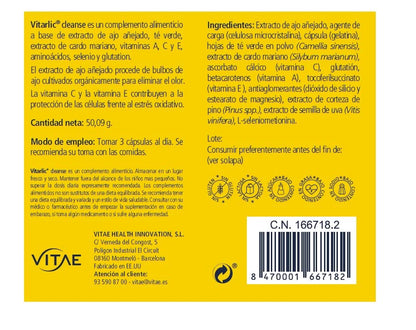 Vitae Vitarlic Cleanse 90 cápsulas (Kyolic 105) | Detox | Limpieza y depuración del organismo | Elimina toxinas y metales pesados | Ajo añejado y Cardio Mariano