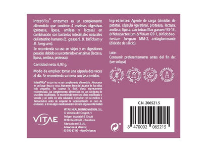 Vitae IntestVita Enzymes 15 cápsulas | Enzimas digestivas y probióticos | Combatir problemas digestivos | Acidez | Malas digestiones | Gases | Cuidado y salud digestiva