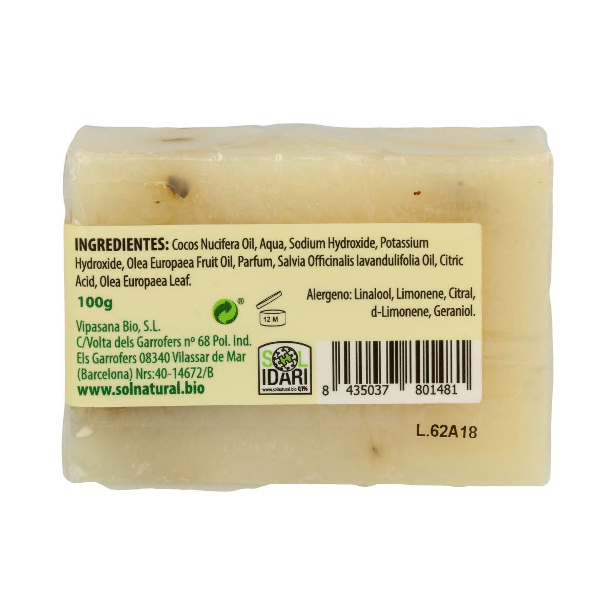 SOLNATURAL JABON DE Aceite Oliva 100 g, Estándar, Único