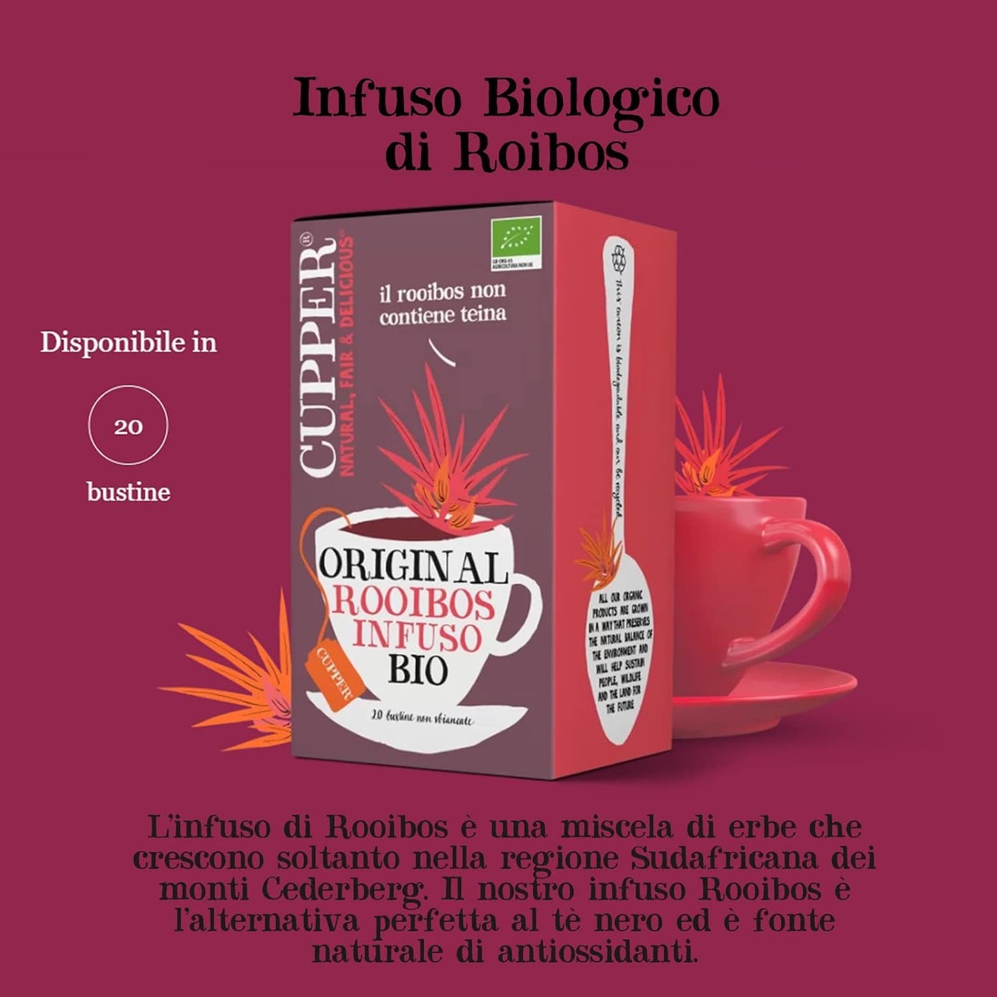 Cupper Té Infusión Rooibos, 20 Bolsas (Bio)