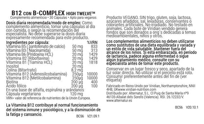Viridian High Twelve B12 Complex | Complejo Vitamina B12 Vegano - 90 cápsulas